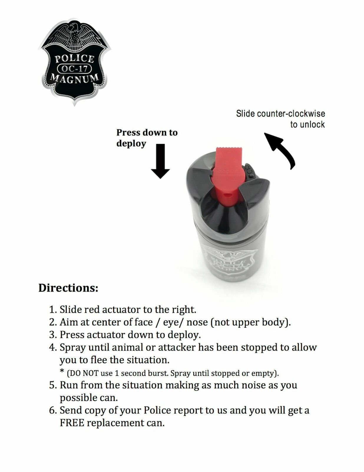 3 Police Magnum pepper spray 4 ounce Twist Lock Safety Personal Defense Security