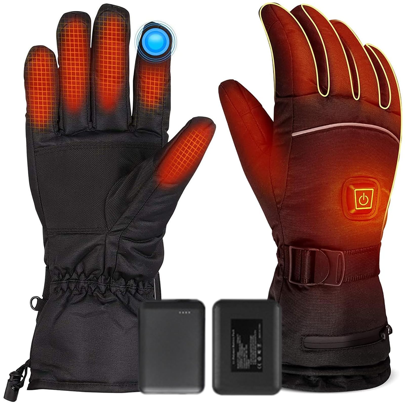 Heated Gloves with 2Packs 5V 5000mAh, Touchscreen Waterproof Large, Black