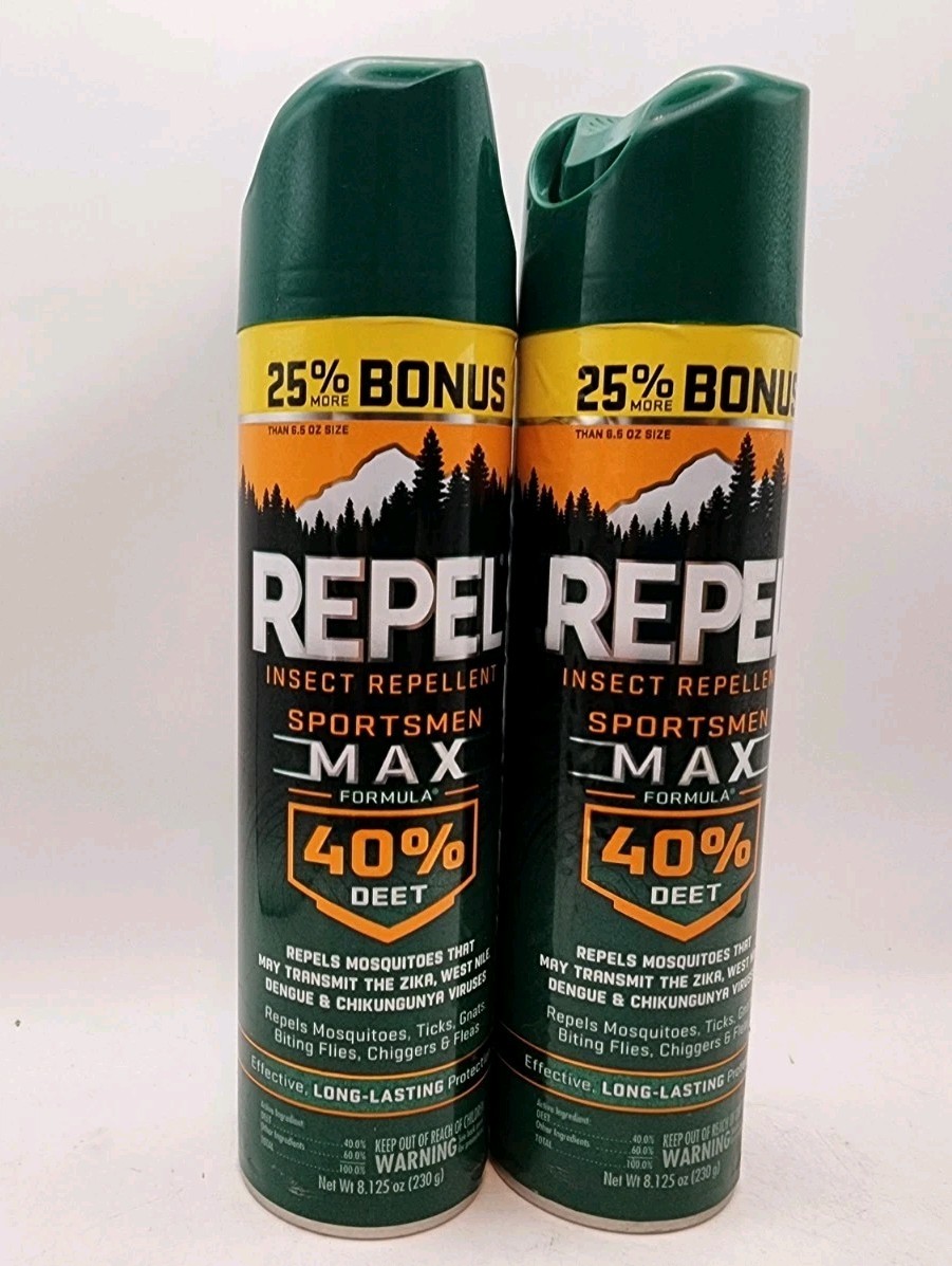 Repel Sportsmen Max 40% DEET Bug Spray 8.125oz Aerosol Lot of 2 Mosquito