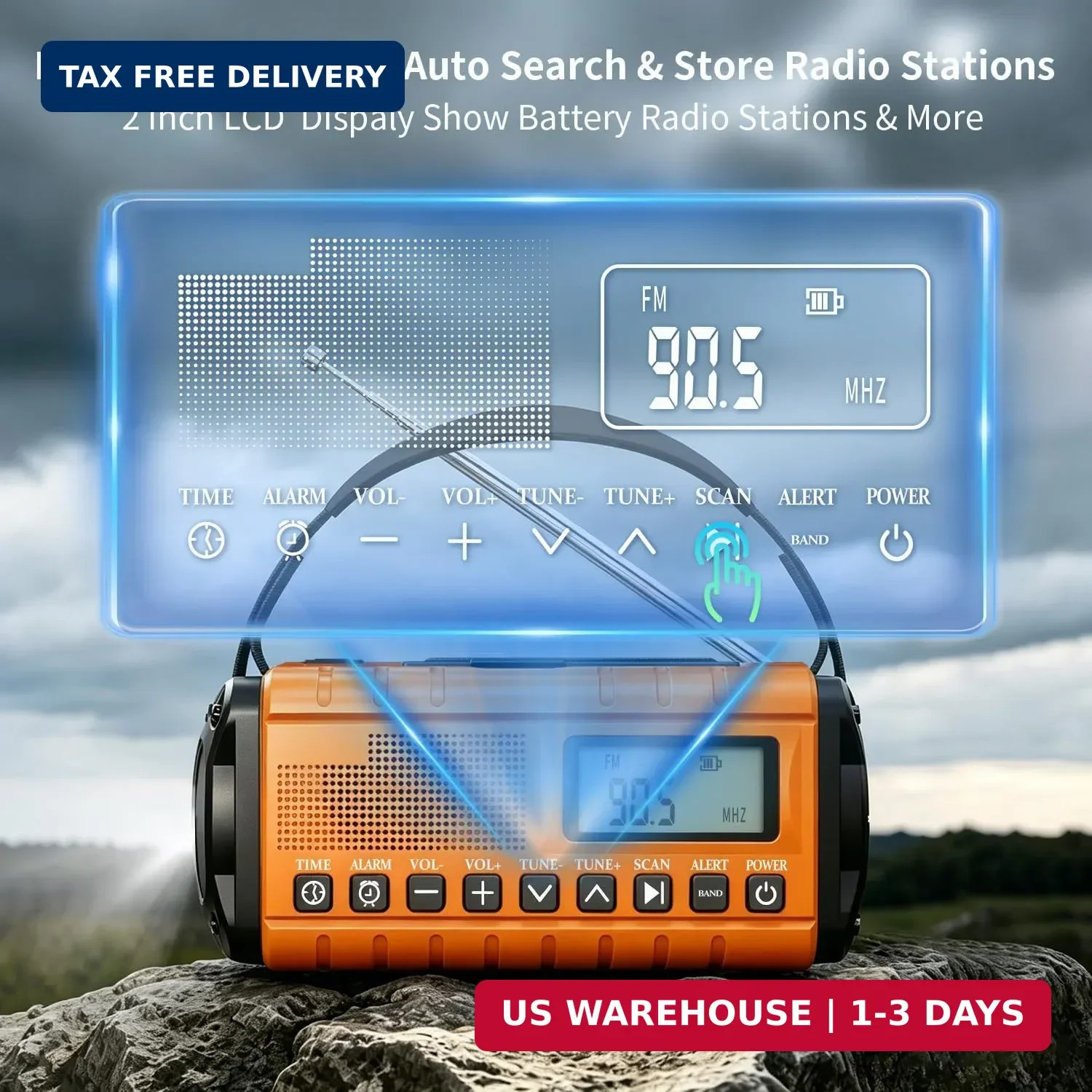 10000mAh/37000mWh Emergency Radio-Weather Radio Portable AM FM Auto Scan with So