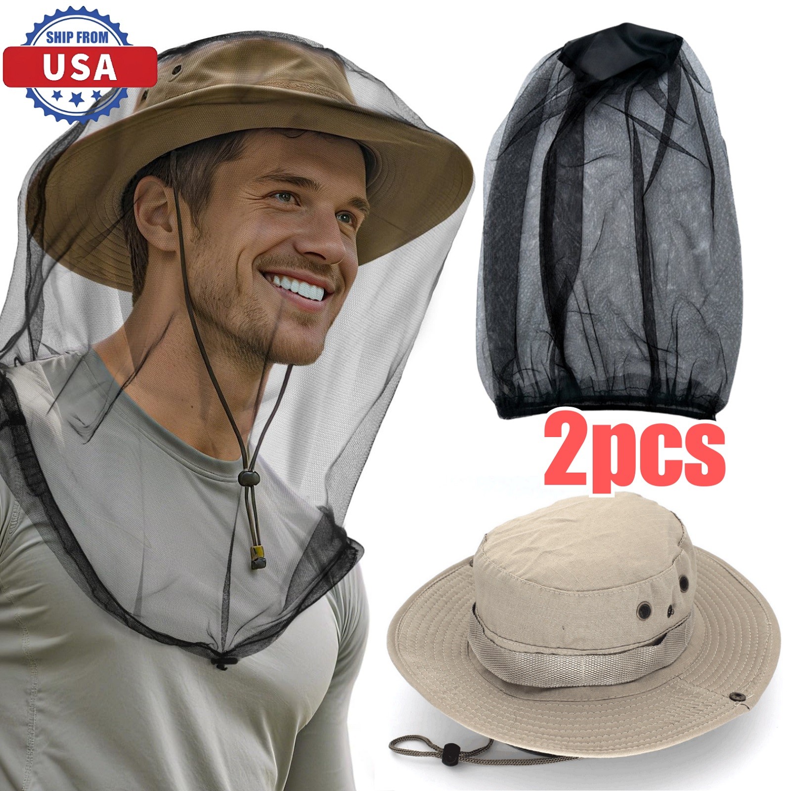 Fishing Hat with Mosquito Net Bug Net Veil Bucket Hat for Men Women Hiking USA