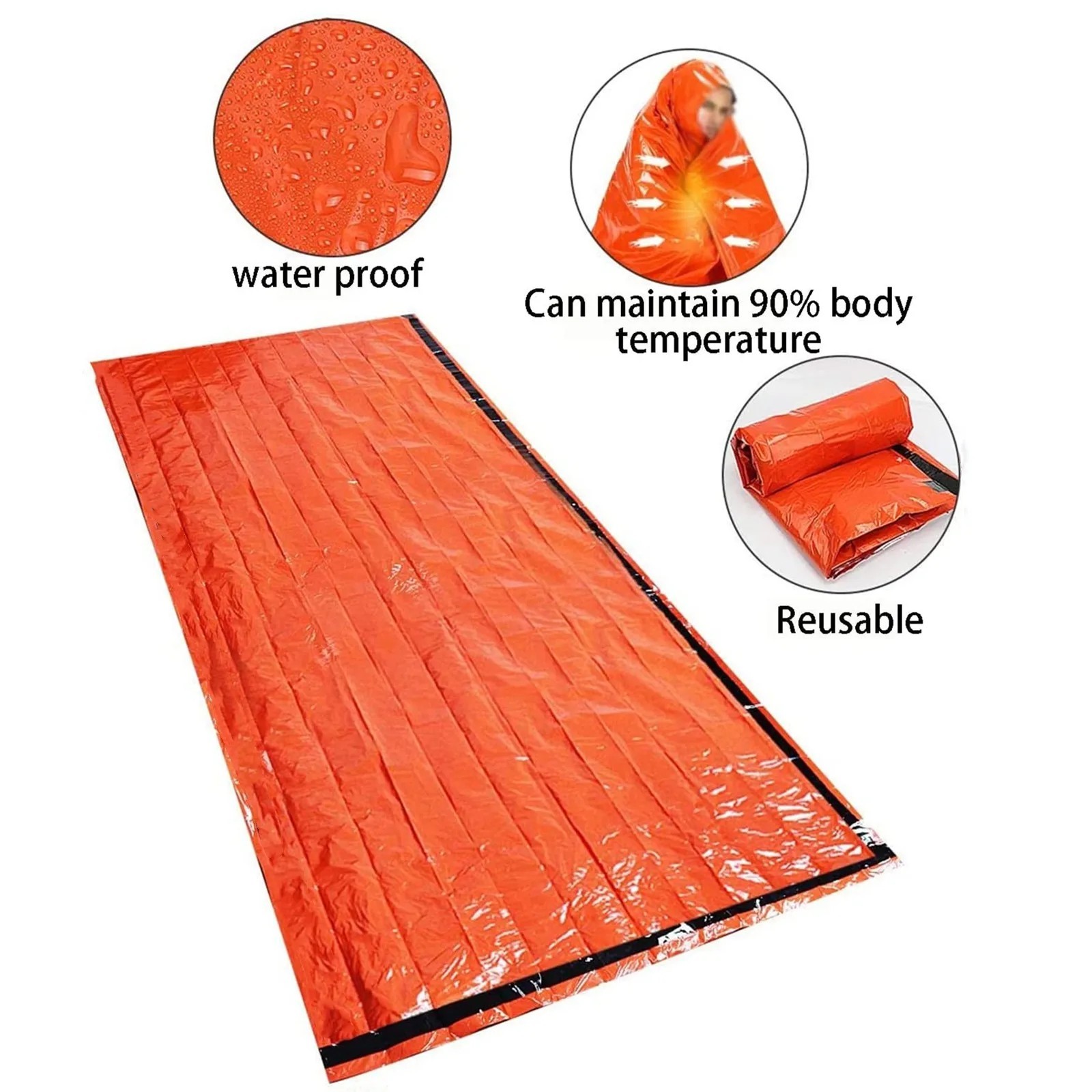 Portable Emergency Sleeping Bag Waterproof Thermal Mylar Survival Sack Gear