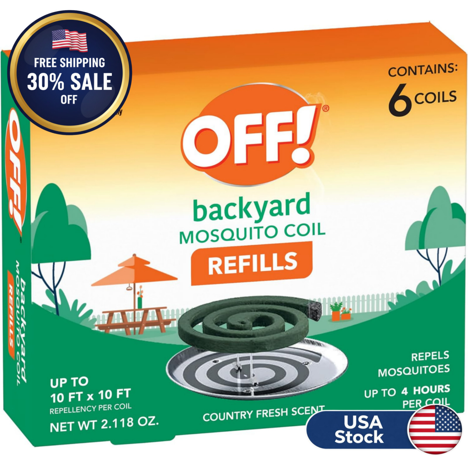 Mosquito Repellent Coil Refills 6 Count Outdoor Patio Country Fresh Scent USA ST