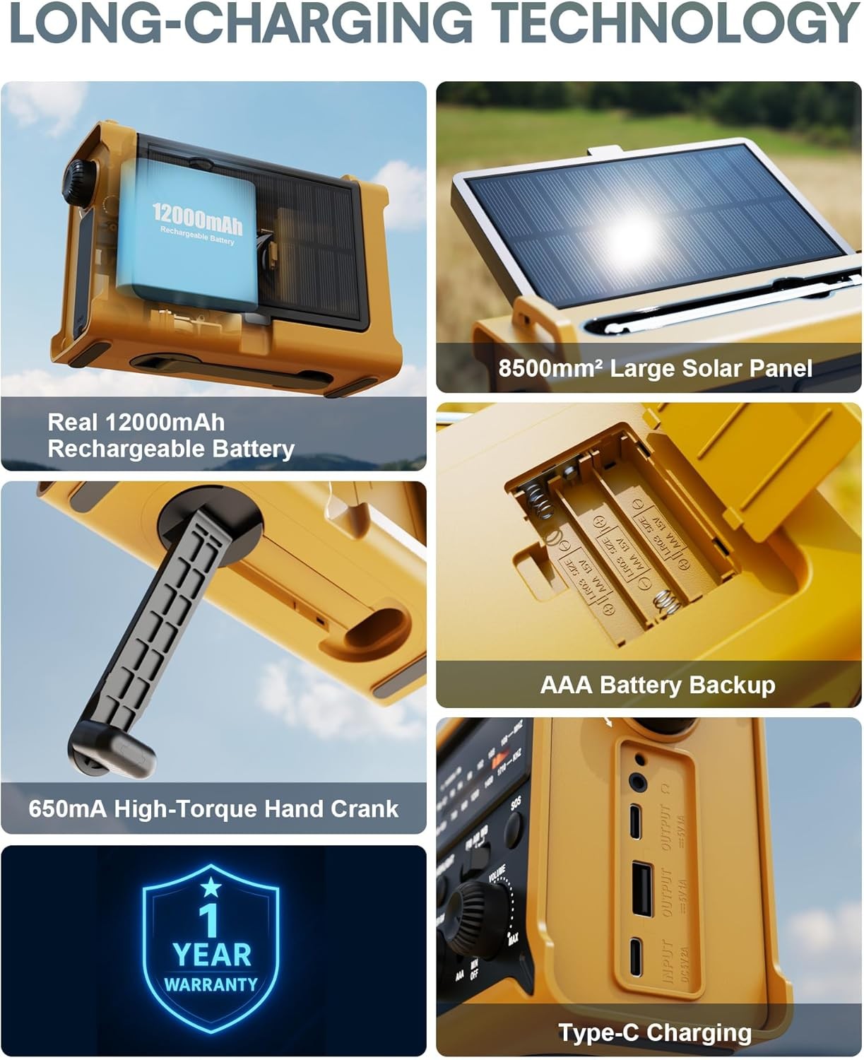 Hand Crank Emergency Radio Solar with 12000mAh Power Bank, NOAA/AM/FM/Weather Al