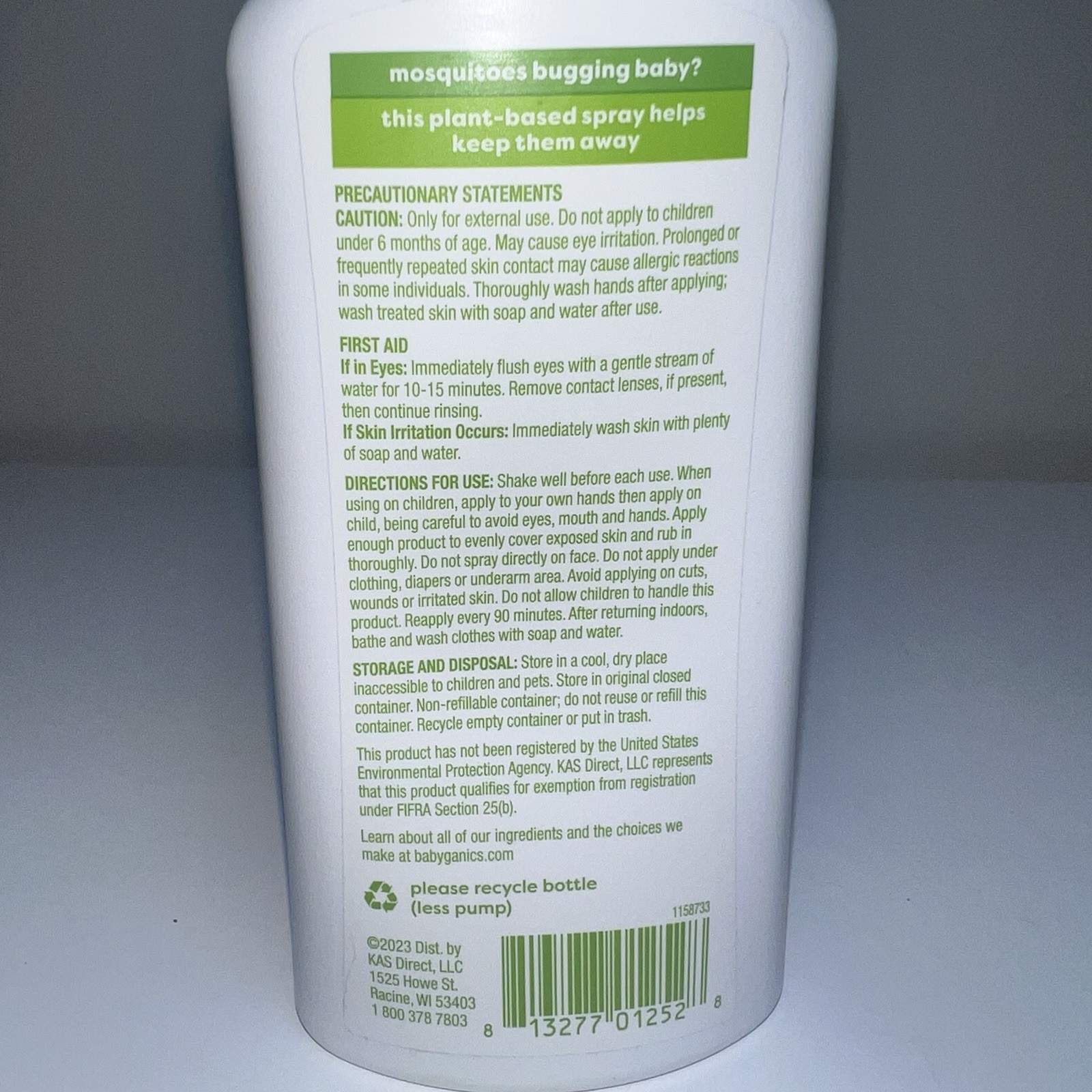Babyganics Natural Insect Repellent Deet Free Plant and Essential Oils 6 fl Oz