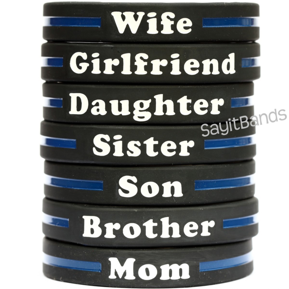 Thin Blue Line Wristband Bracelet – Your Choice of Family Member Police Band