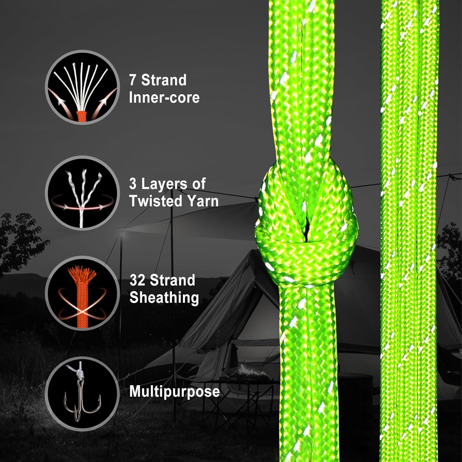 Reflective Paracord Rope 7 Strand Type III Parachute Cord 4Mm 100Ft / 200Ft for