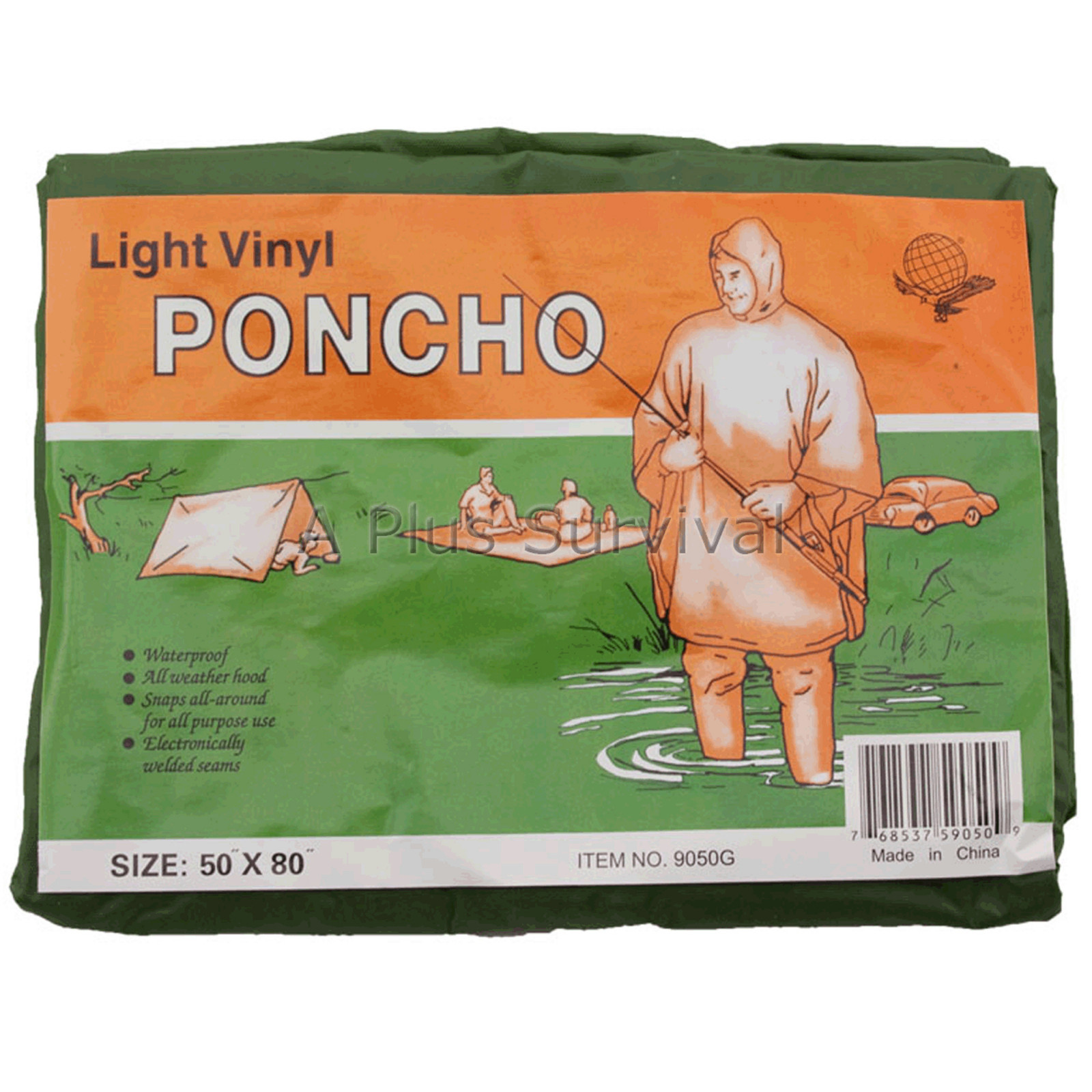 Dark Green Heavy Duty Emergency Poncho with Hood 50″x80″ Survival Emergency Kit
