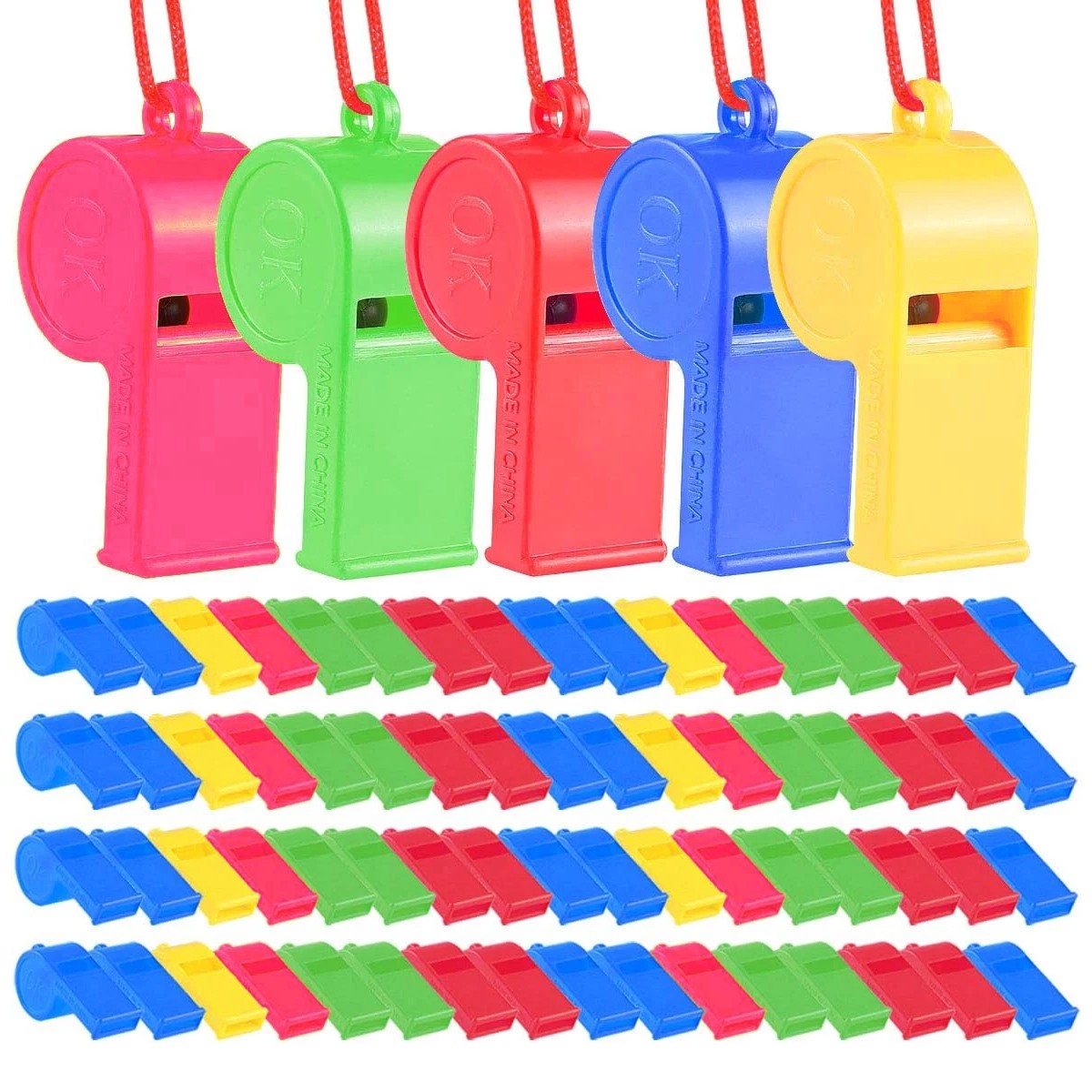 72PC New Plastic Whistles Bulk Whistles Training Sports Whistles with Lanyard