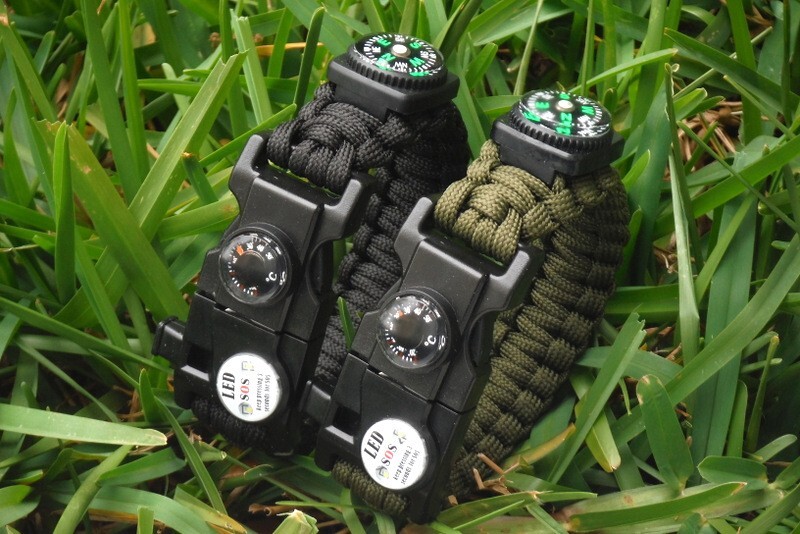 21 in 1 Survival Bracelet, Paracord Outdoor Sport Wristband Kit Black/Green