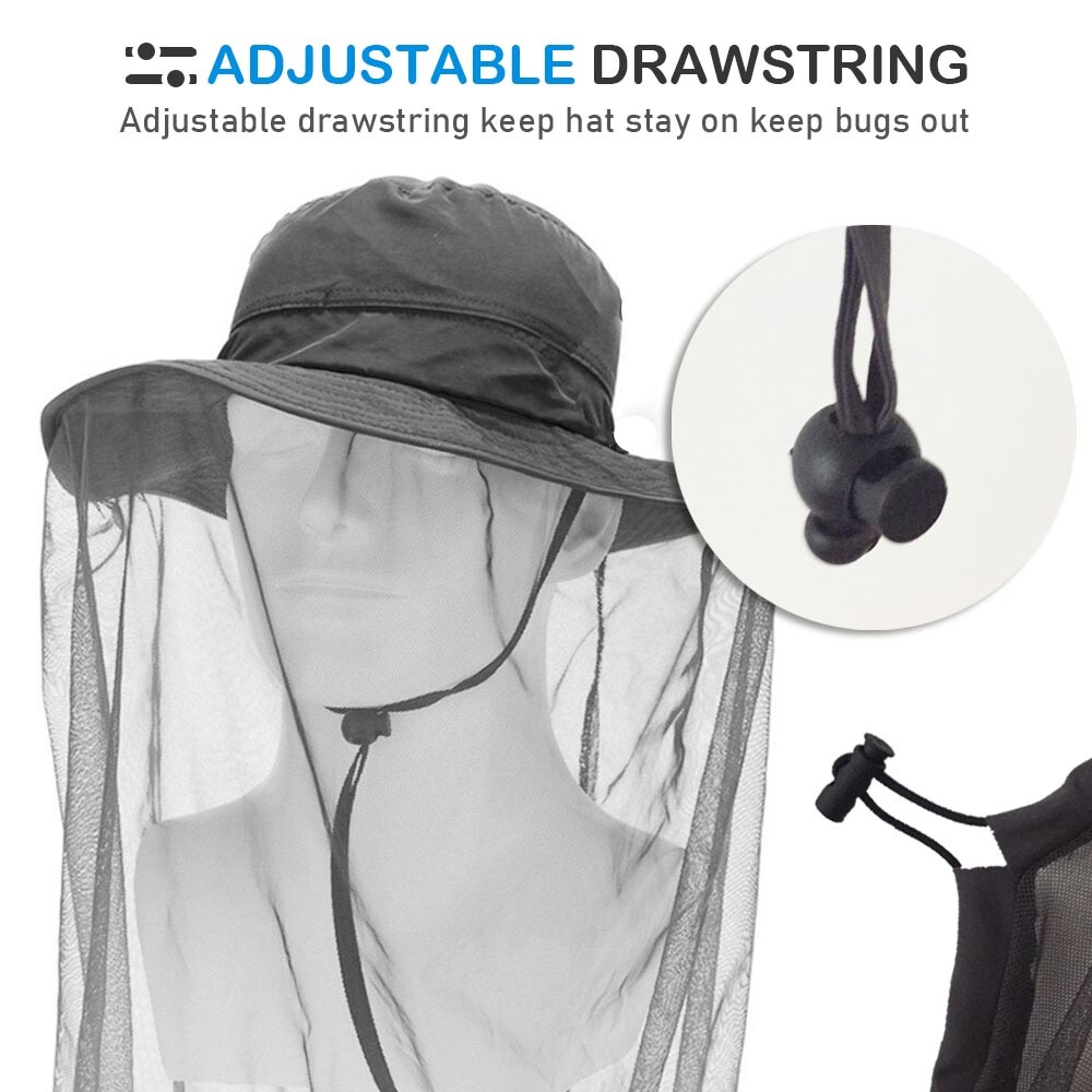 Mosquito Head Net Hat Insect Sun Protection Beekeeping Fishing Hiking Bucket Cap