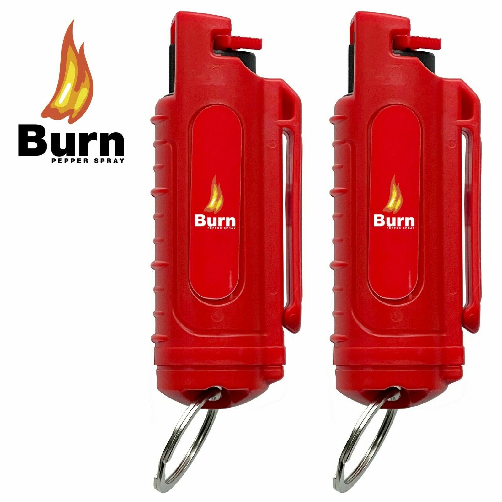 BURN Pepper Spray 1/2oz Self Defense Keychain Safety Lock Molded Red 2 Pack