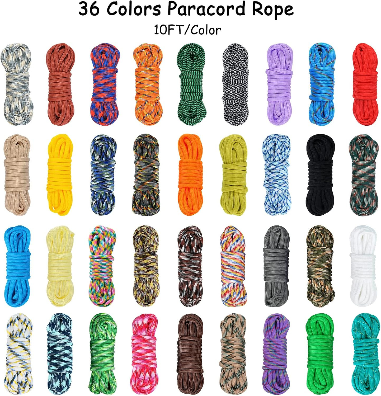 36 Colors 10Ft Paracord 550 Combo Kit, Paracord Bracelets Making Kit