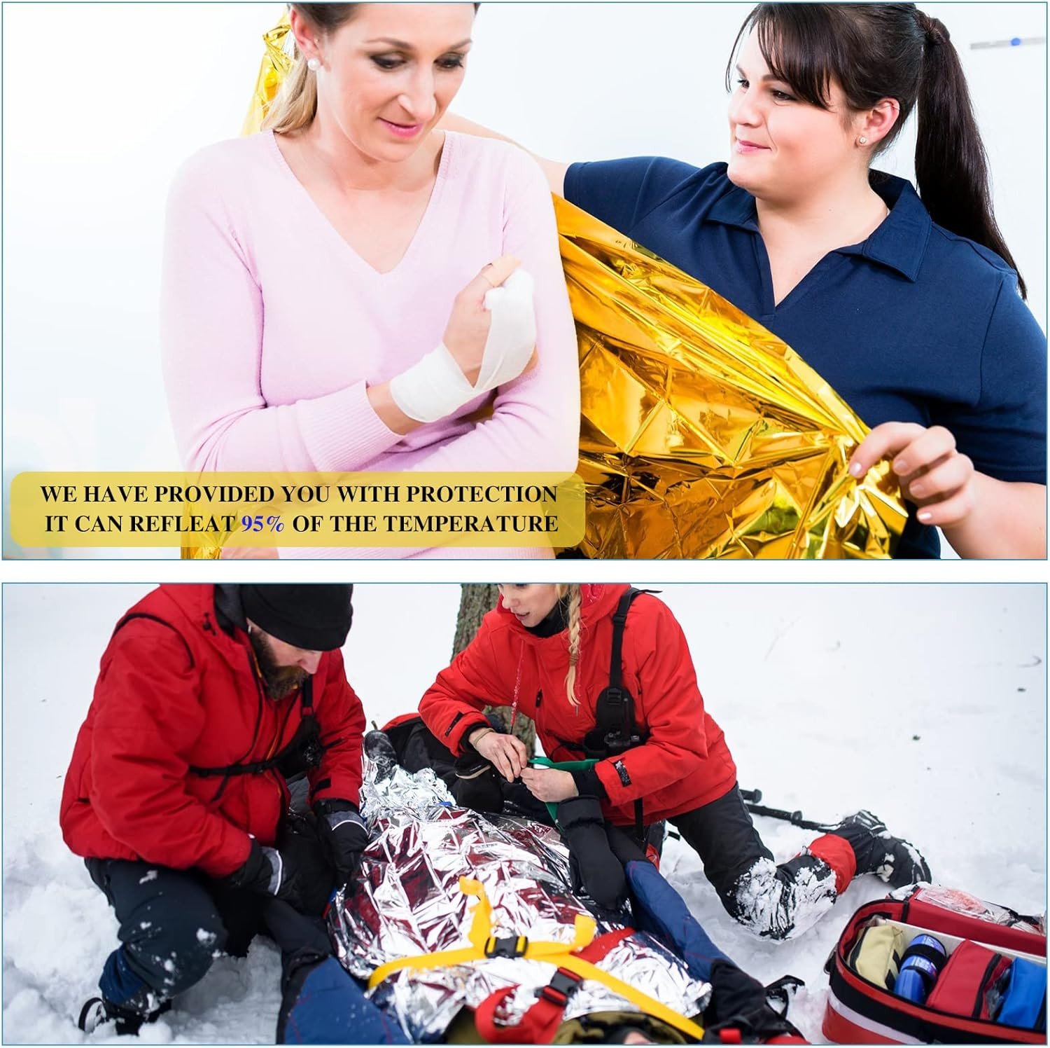 100 Pack Emergency Thermal Blankets Silver Foil Survival Blanket Kit for Outdoor
