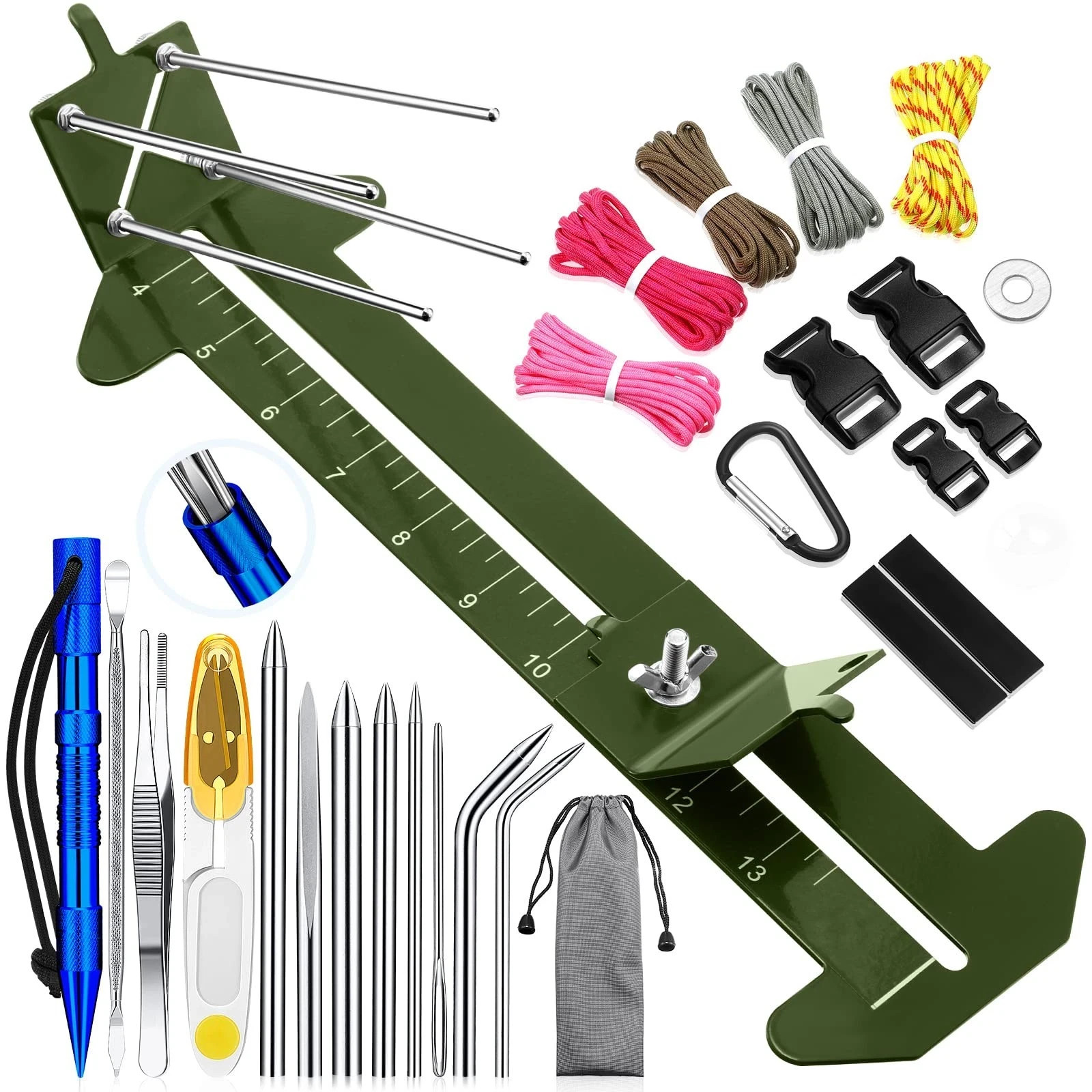 Paracord Bracelet Kit with Adjustable Length Paracord Jig, Stainless Steel St…