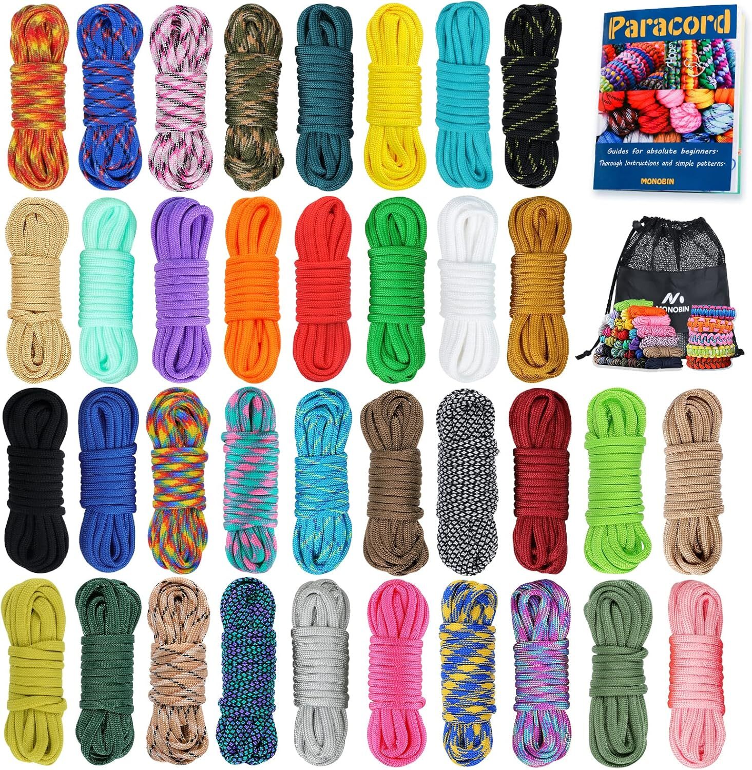36 Colord 550 Paracord Combo Crafting Kit Survival Parachute Cord Making