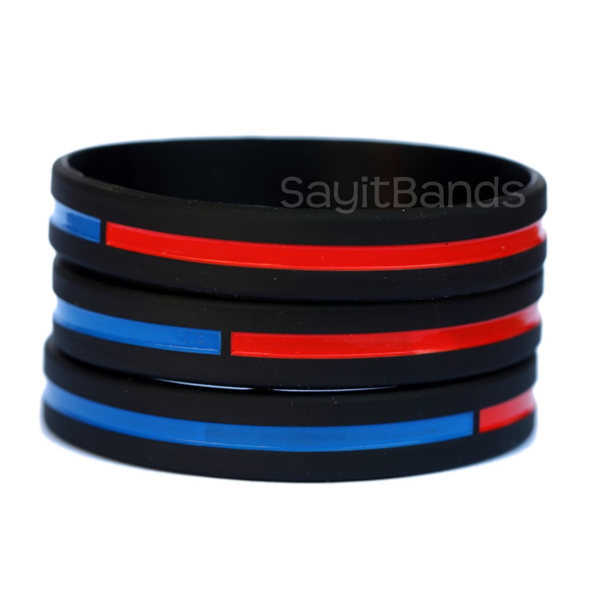 Set of XL 9″ Combined Thin Red & Blue Line Wristbands – Firefighter Police Lot