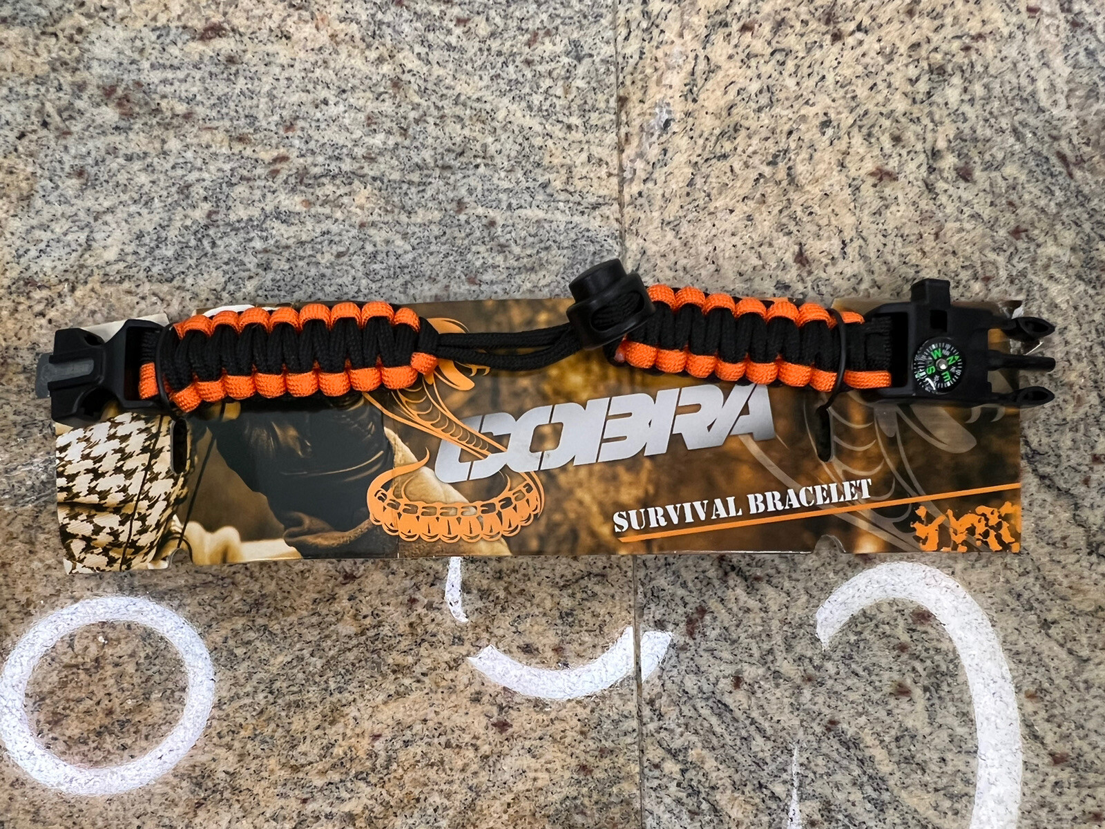 Cobra Survival Bracelet Solid Black Orange