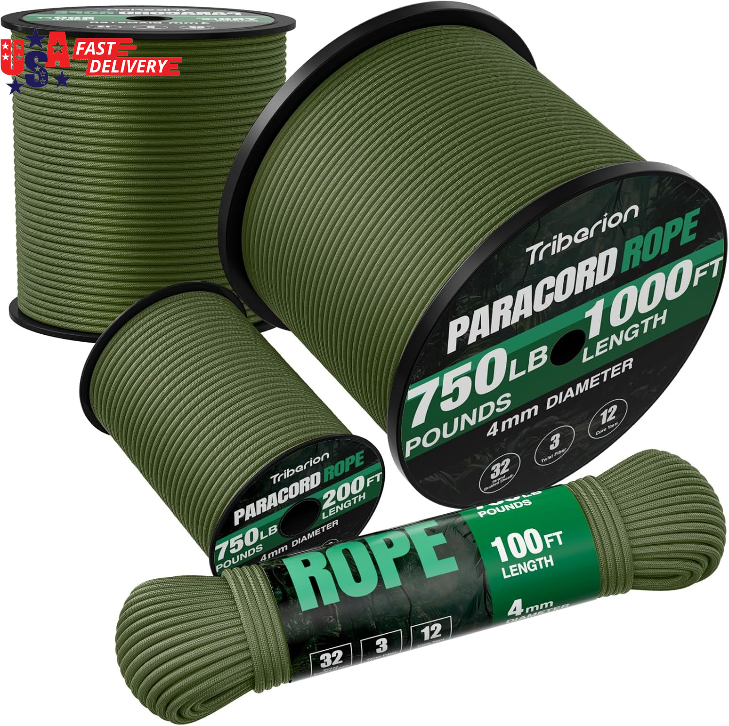 Paracord Rope 750 Lb – 1000Ft / 500Ft / 200Ft / 100Ft 5/32″ Parachute Cord 4MM 1