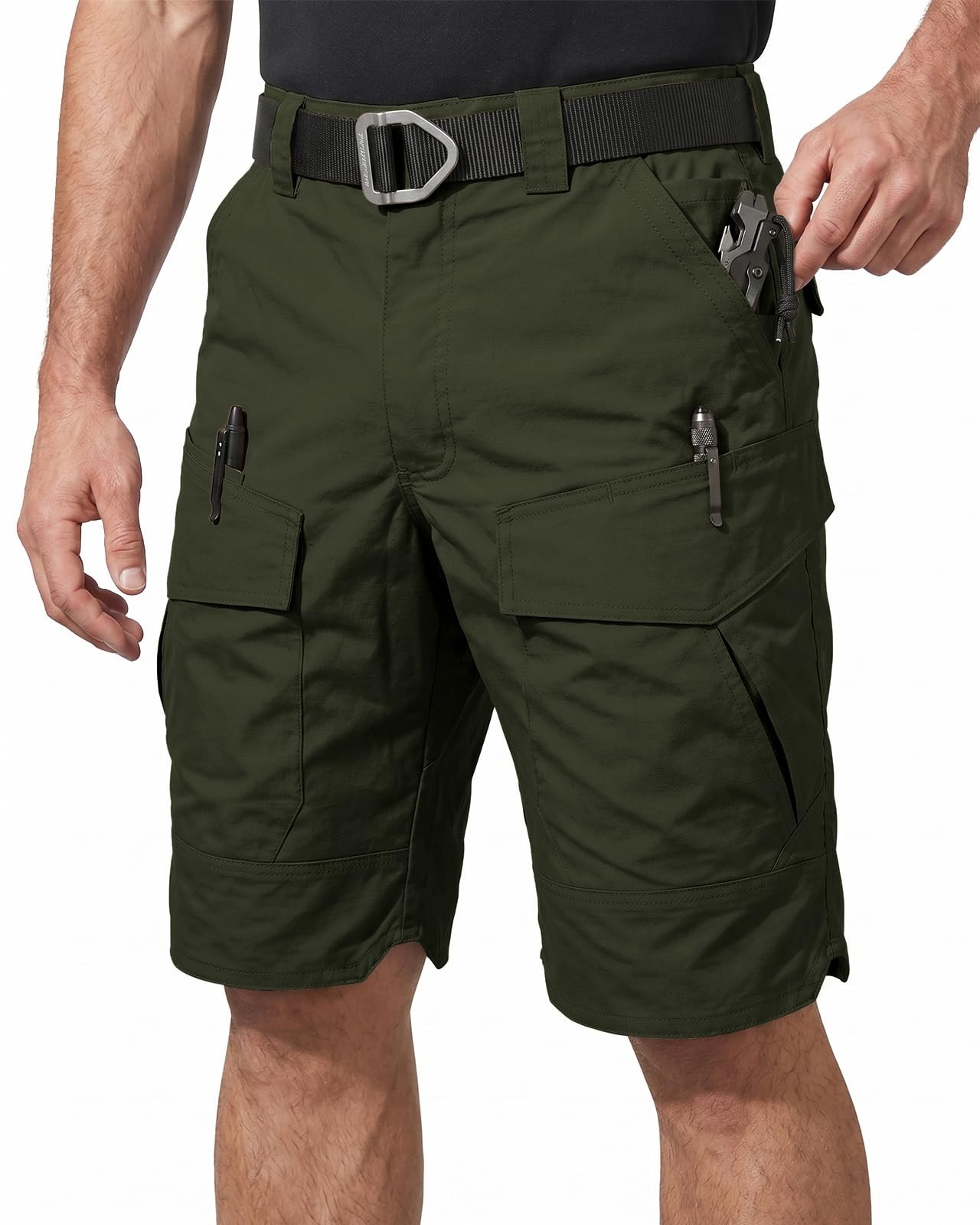 Pillxter Men’s Hiking Cargo Shorts Waterproof Quick Dry Medium, Army Green
