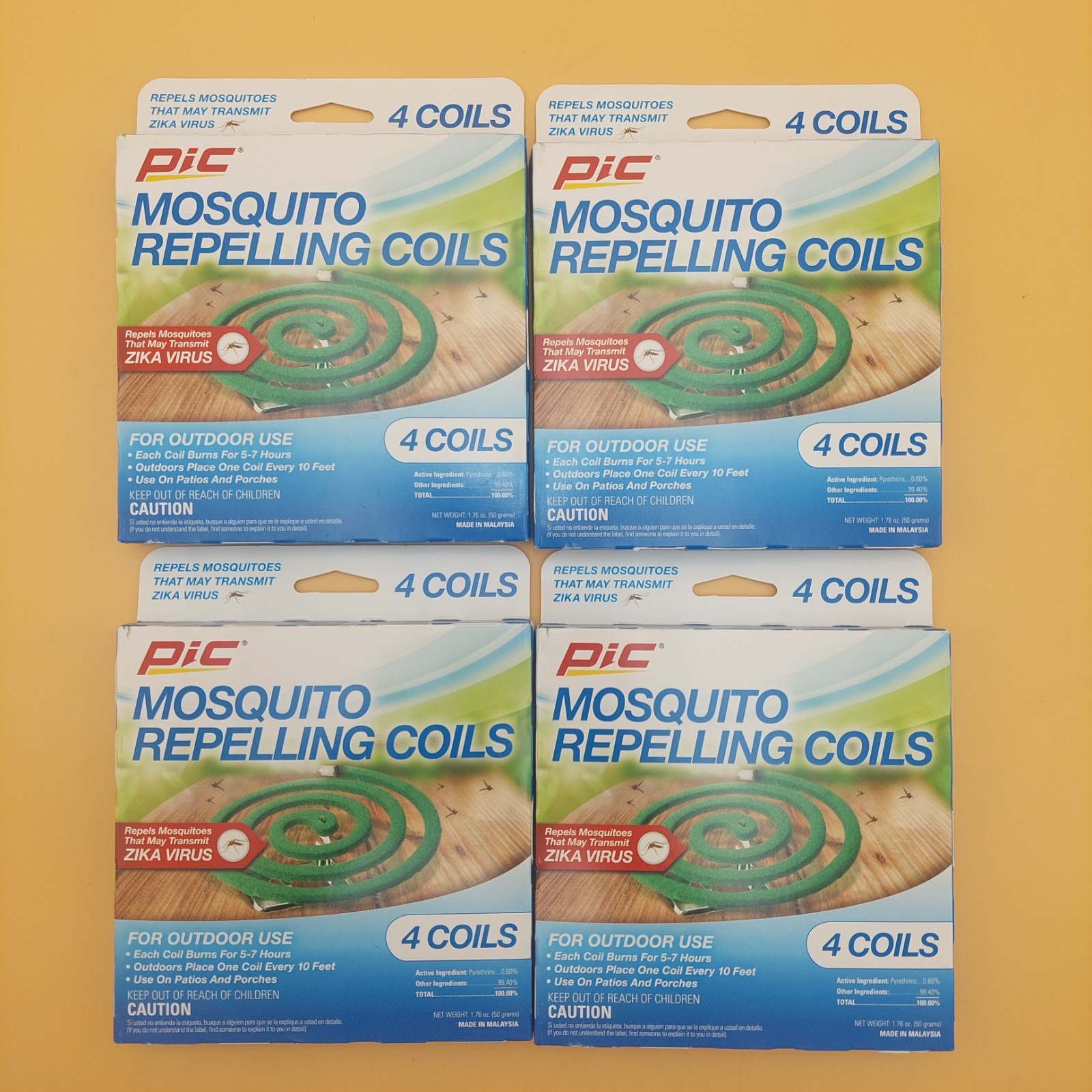 PIC Mosquito Repelling Repellent Coils 4 Packs 4-Coils per Pack 16 Total Coils