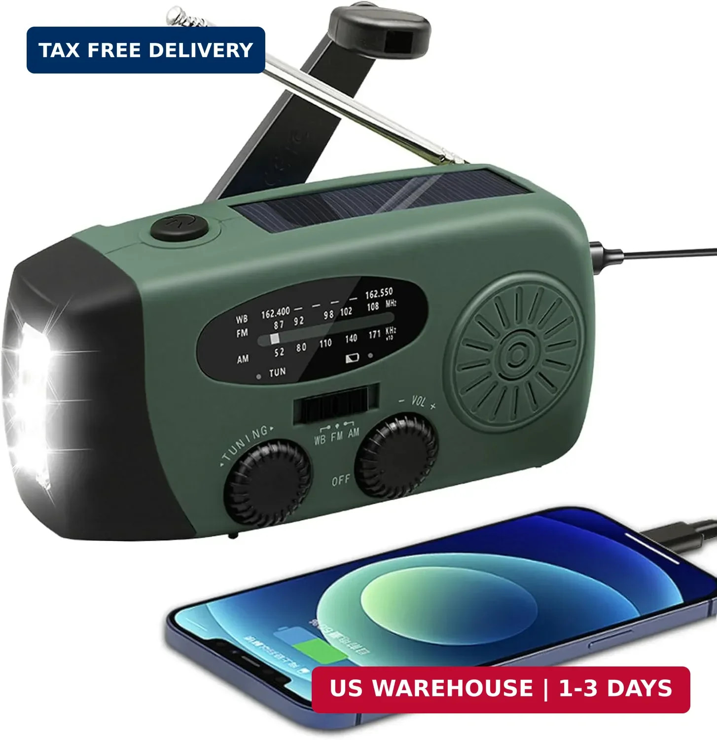 WVL 7400mWh Emergency Weather Radio, Portable Solar Hand Crank Radio AM/FM/NOAA,