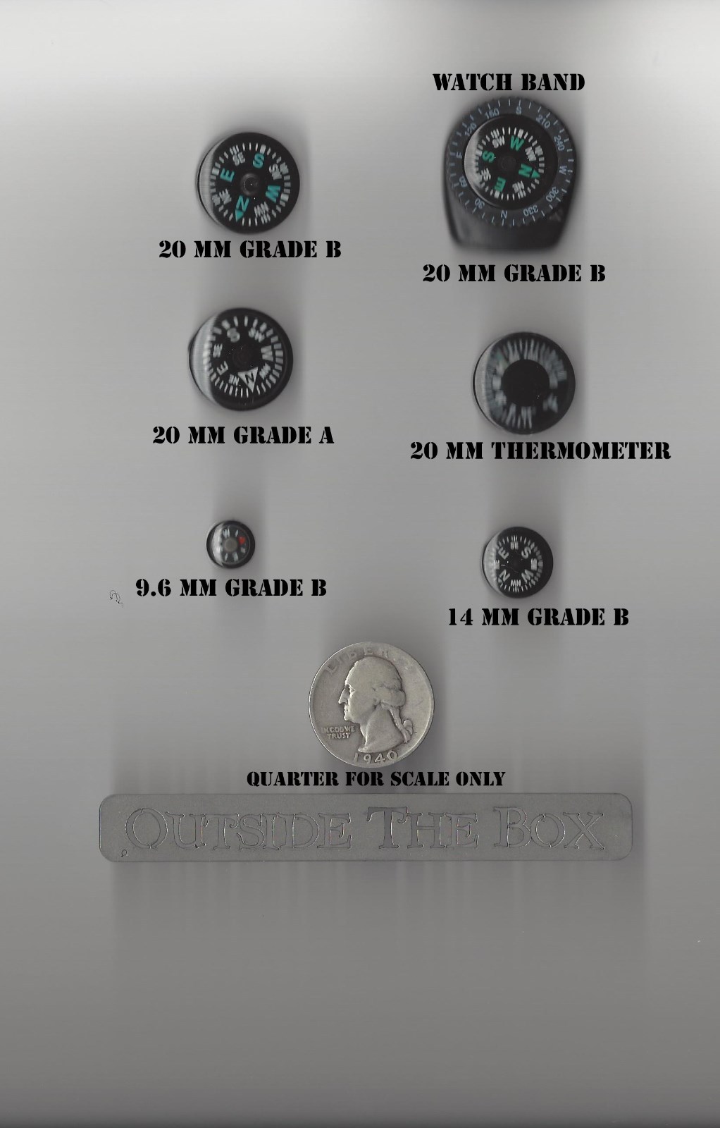20mm Button Compass – Grade A, Liquid Filled, Luminous, EDC (About 3/4″)