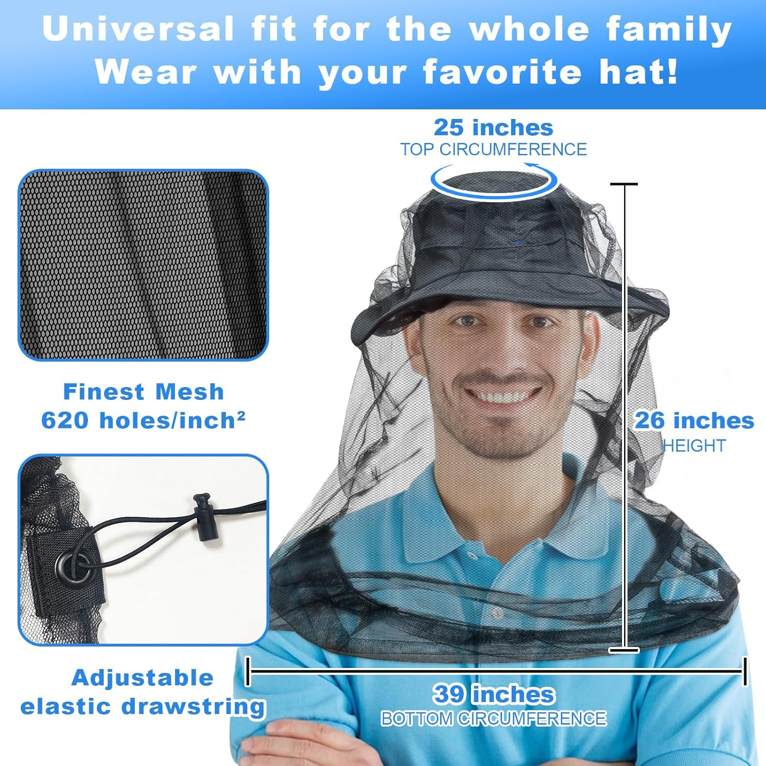 Premium Mosquito Head Net for Insect, 2 Pack, Fly & Bug Protection | Ultra Large
