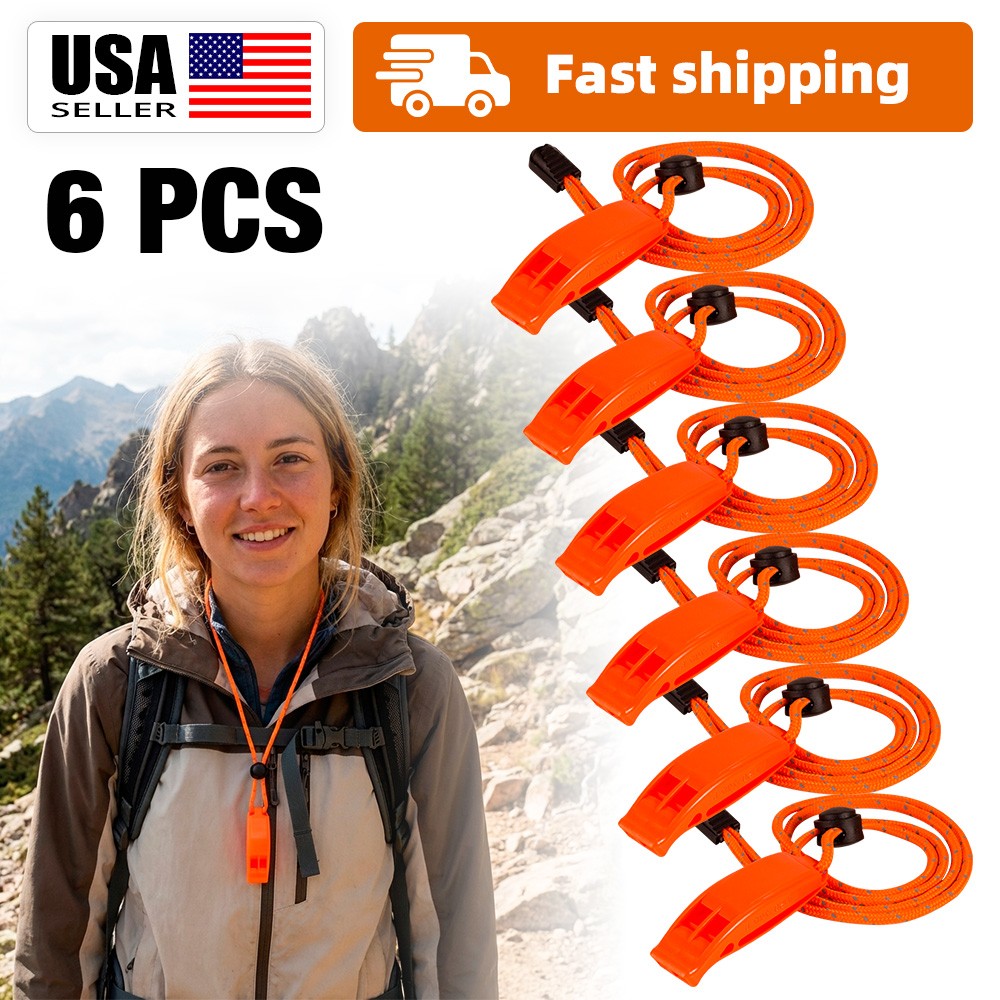 120dB Loud Survival Whistle 6Pcs Orange Portable Safety Whistle w/ Lanyard