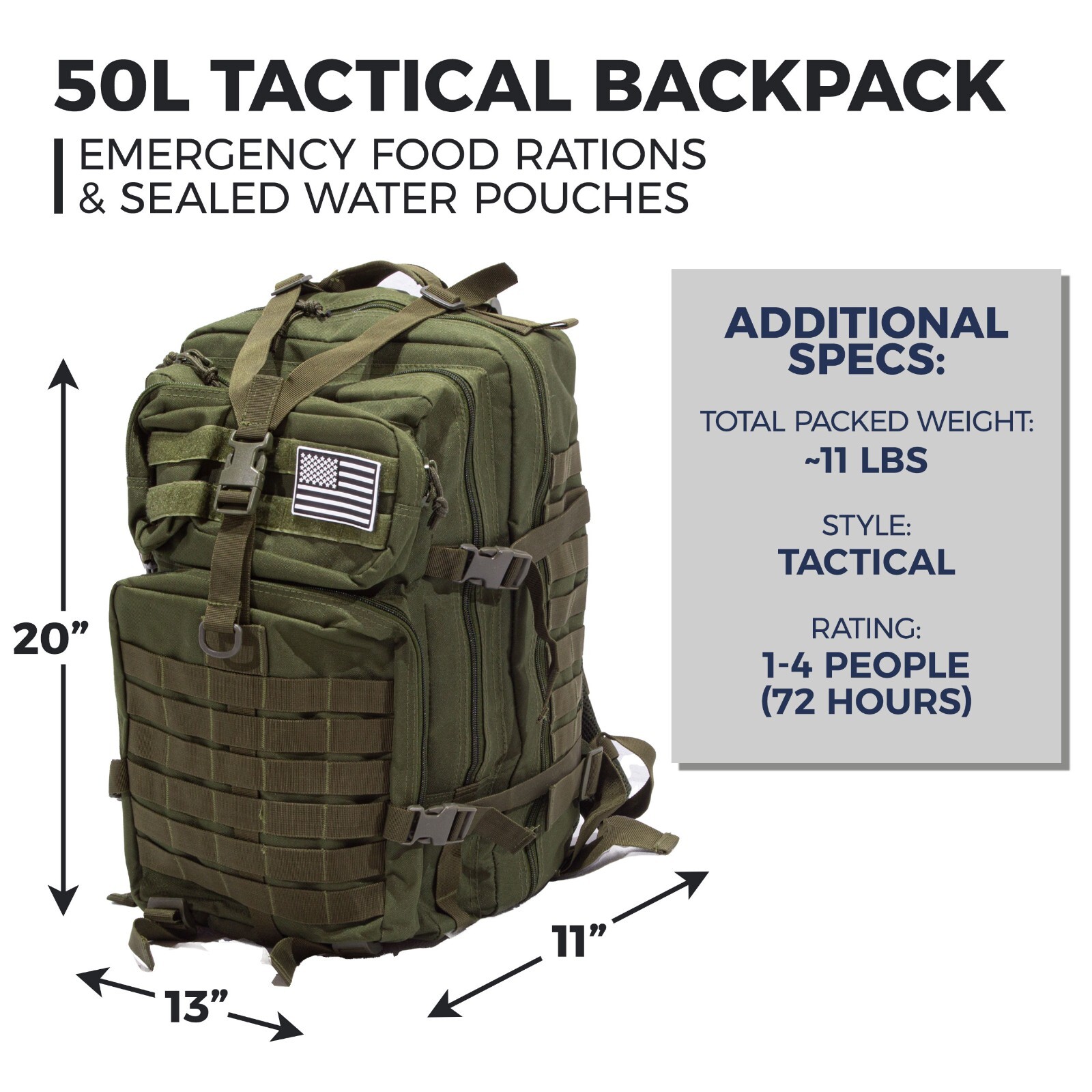 Bug Out Bag Starter Kit – 72 Hour Kit for 1 Person – Backpack Survival Kit