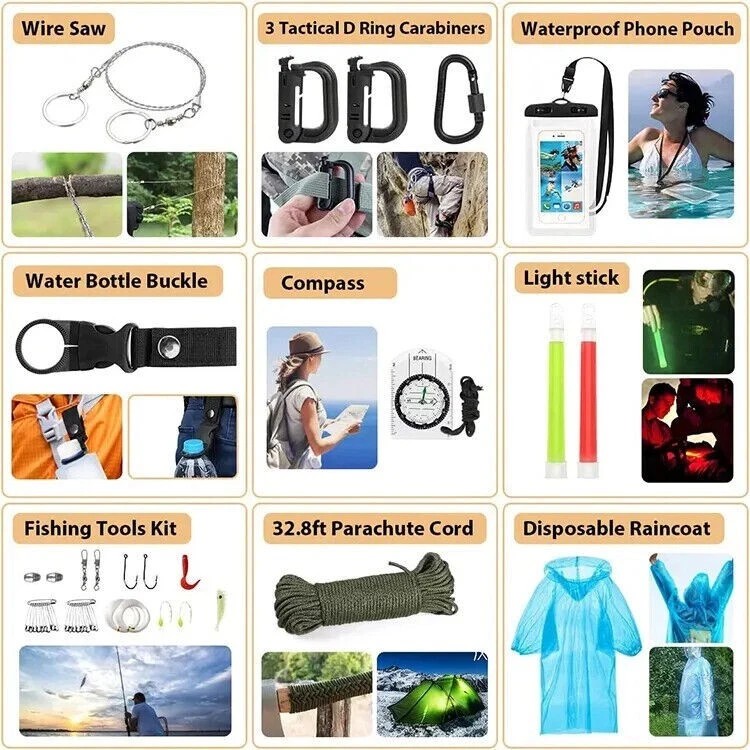 Emergency Survival Kit First Aid Bug Out Military Prepper 250 Piece Set Camo