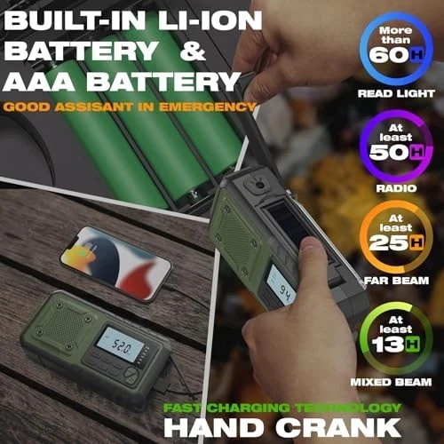 Crank Emergency Radio, Weather Radios, Solar Radios with Hand Crank green
