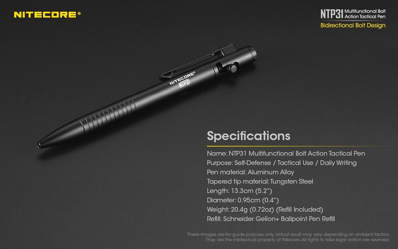 NITECORE NTP31 Bolt Action Aluminum Alloy Tactical Pen W/ Tungsten Glass Breaker