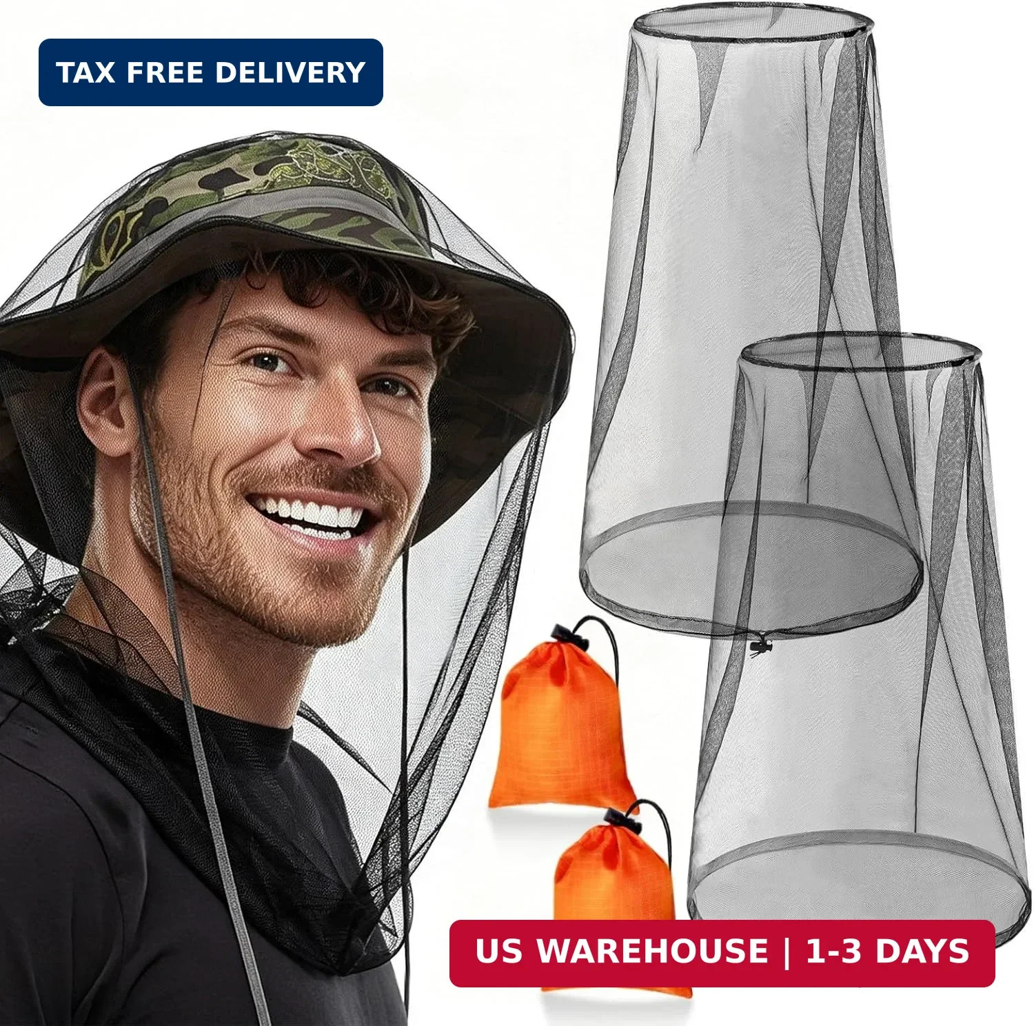 2 Pack Mosquito Head Nets with Drawstring – Ultra Large & Extra Long, Premium Br