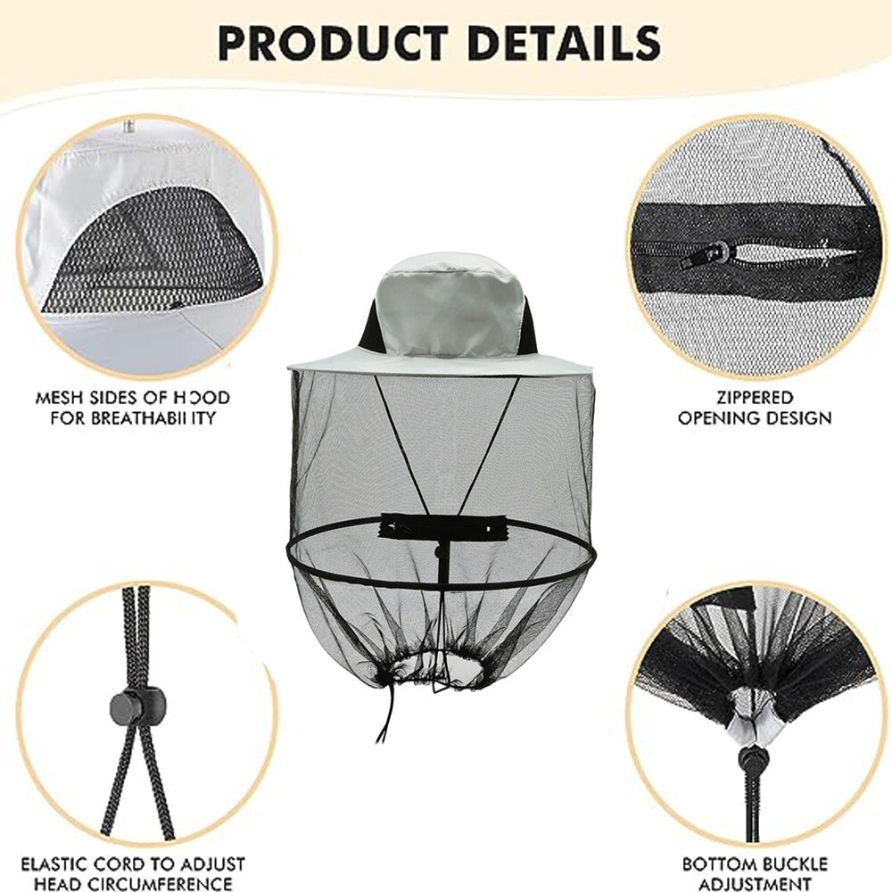 Men Women Anti-Mosquito Head Net Hat Bug Bucket Sun Fishing Hiking Safari Garden
