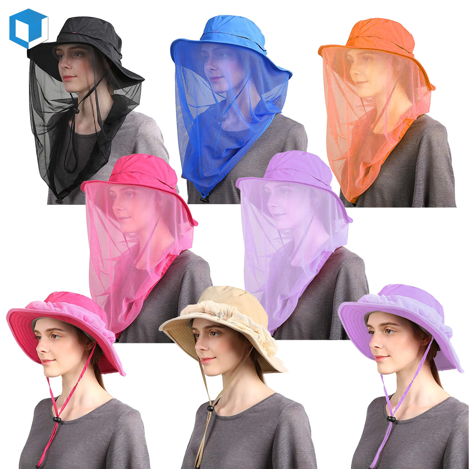 Women Mosquito Insect Nets Hats Head Face Protection Boonie Sun Cap Hidden Mesh
