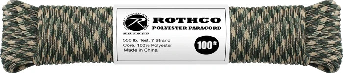 550 POLYESTER 7 STRAND PARACORD TYPE III Rothco survival 100FT WOODLAND CAMO