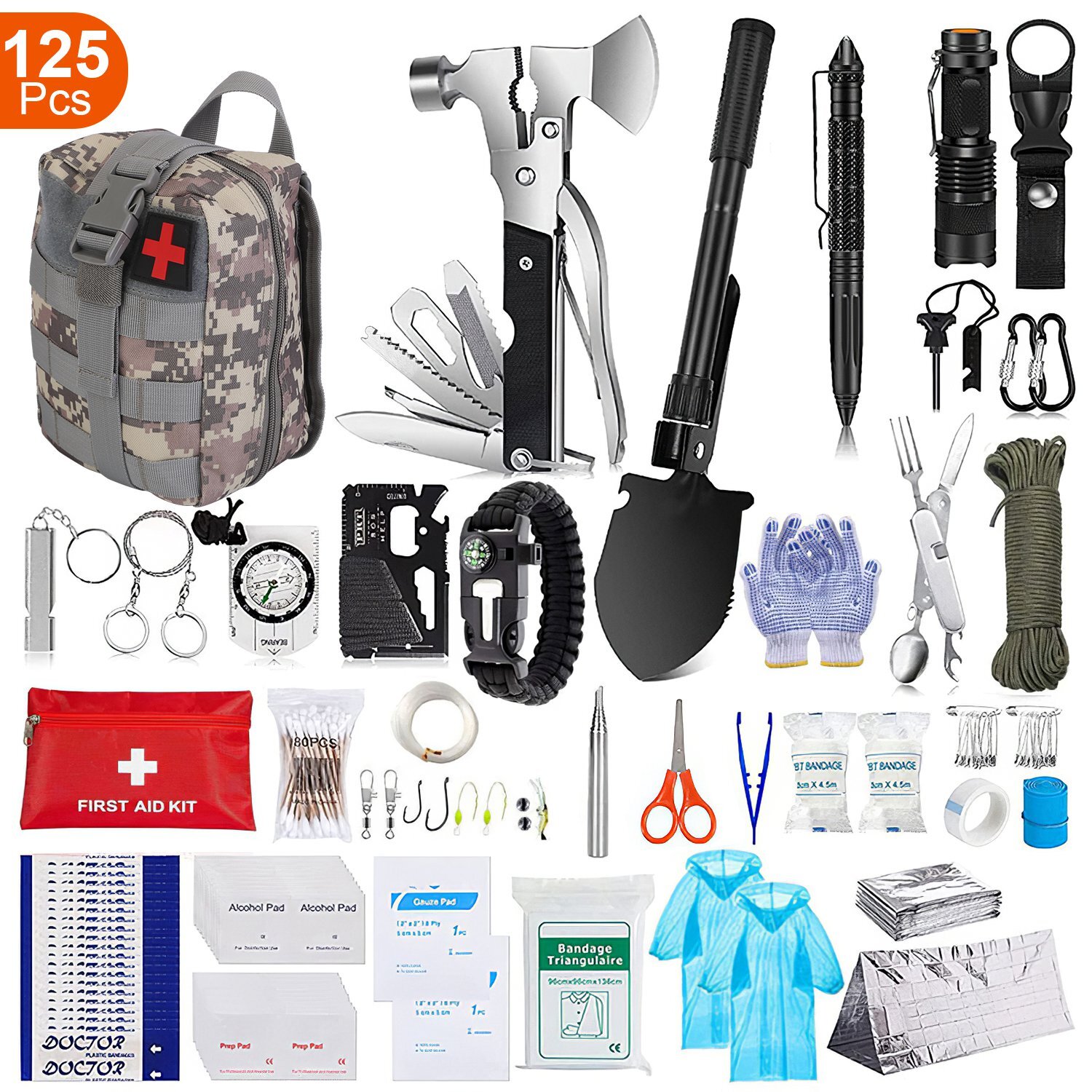 Emergency Survival Kit w/ First Aid Gears and Supplies -Get Home Backpack