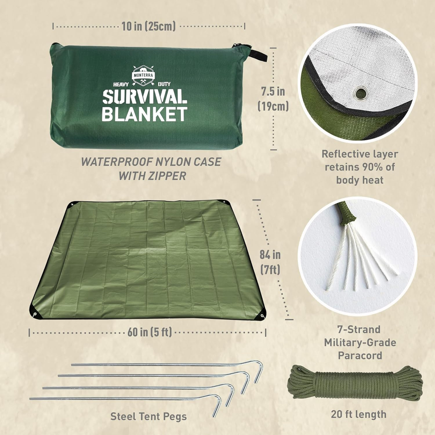 Insulated Tarp, Emergency Survival Blanket, 60” X 84”, Heavy Duty Waterproof Gro