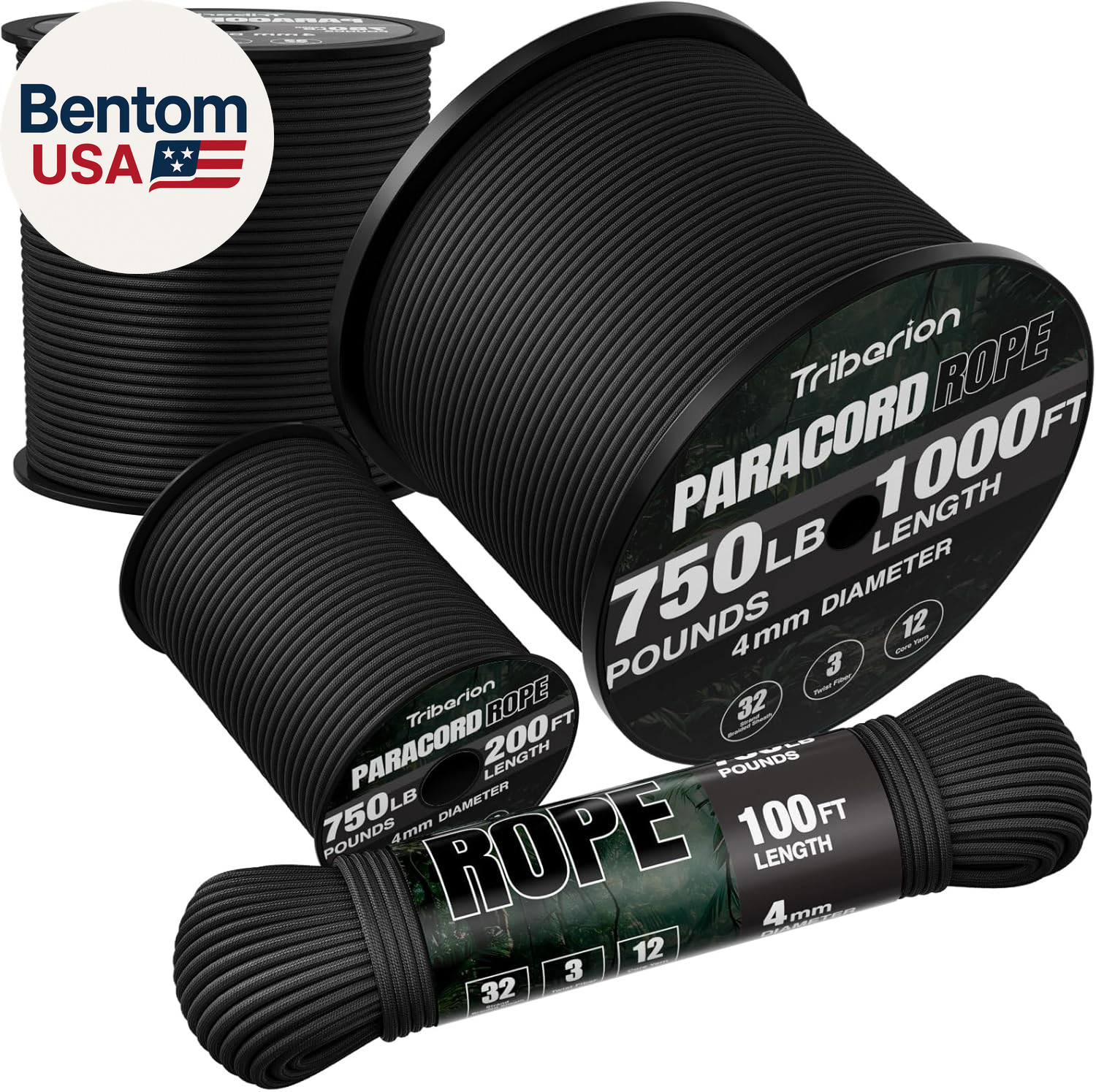 Paracord Rope 750 Lb – 1000Ft / 500Ft / 200Ft / 100Ft 5/32″ Parachute Cord 4MM 1