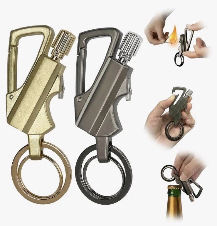 Permanent Match Lighter Keychain 2 Pack w/ 10 Flints Refillable Fire Starter
