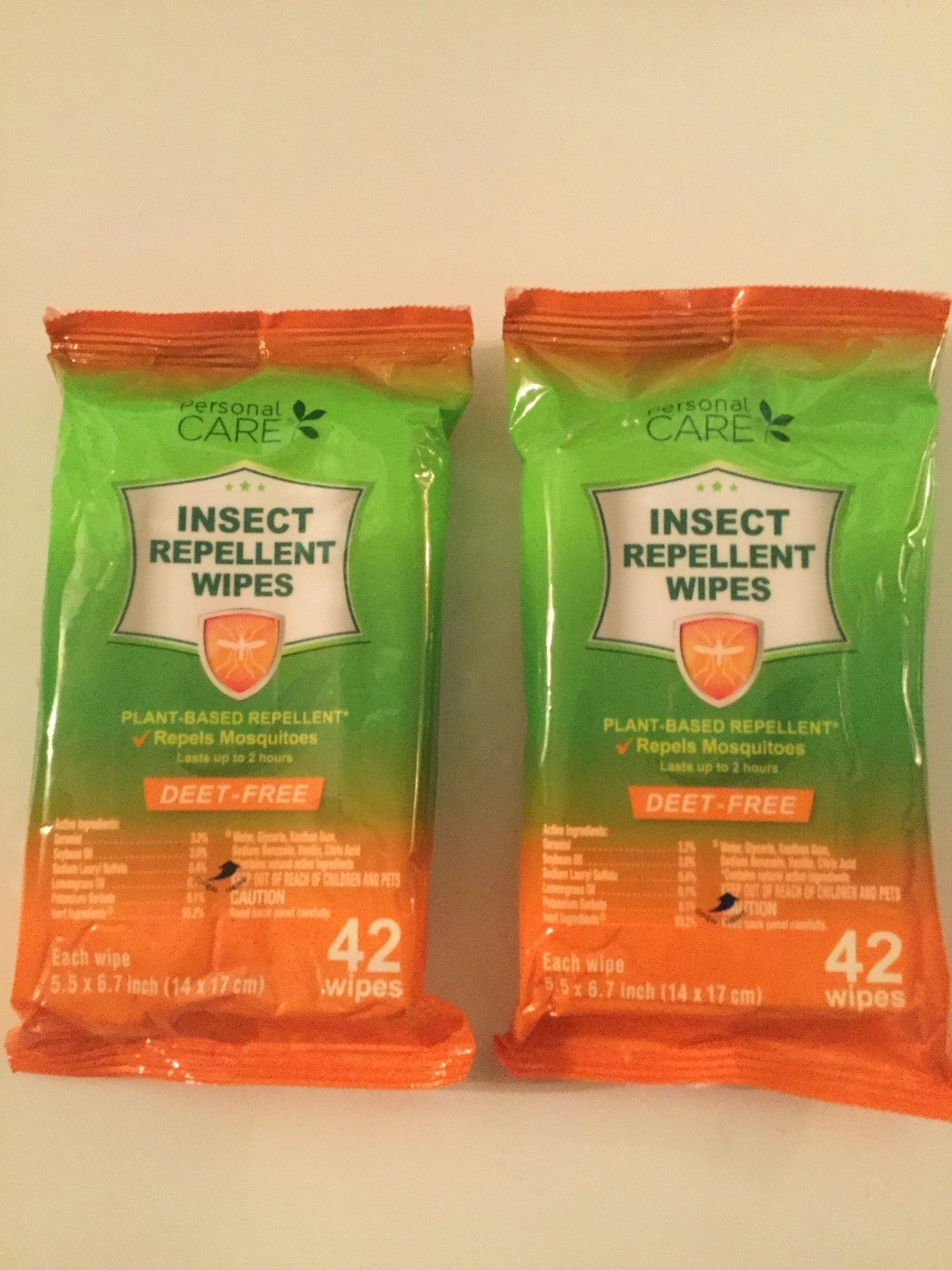Personal Care insect repellant wipes plant base deet free 2 pack of 42 total 84