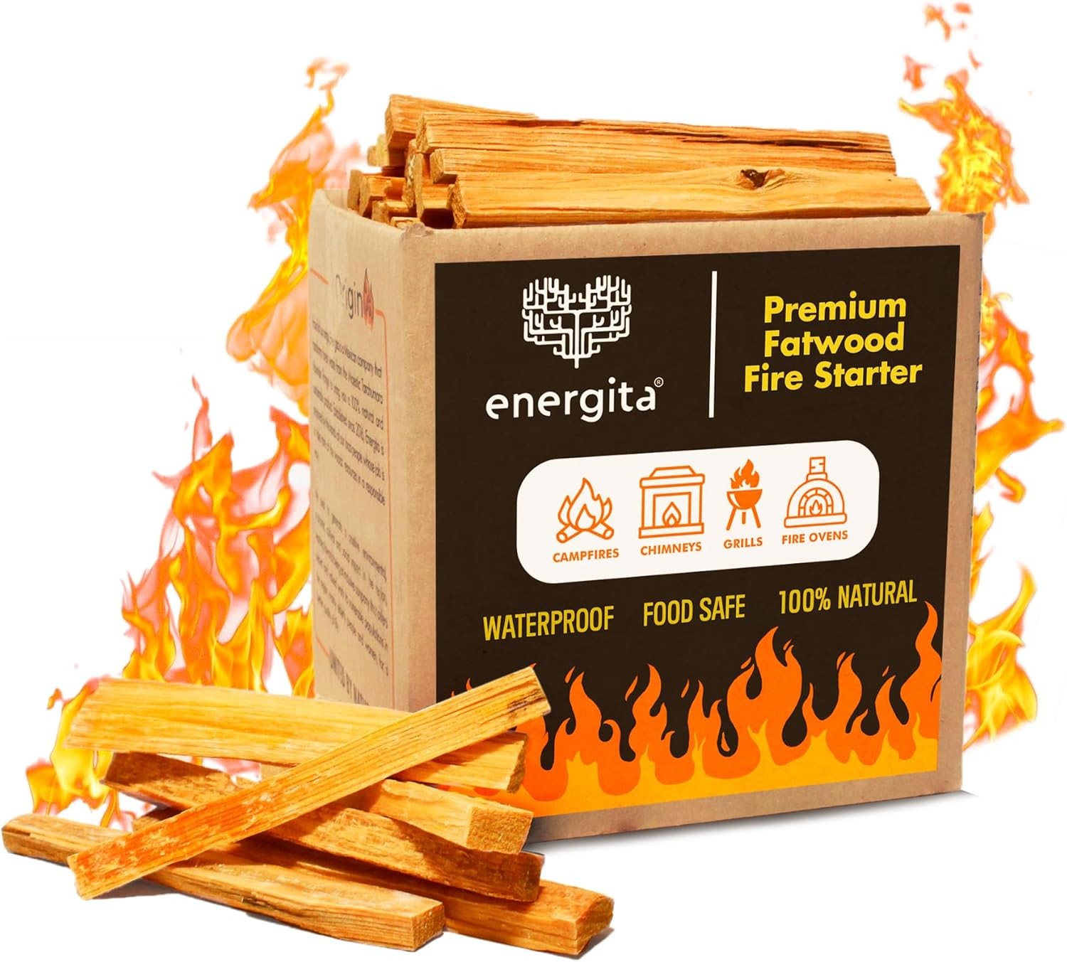 Energita 10lbs Premium Fatwood Fire Starter Sticks, 100% All Natural, Waterproof