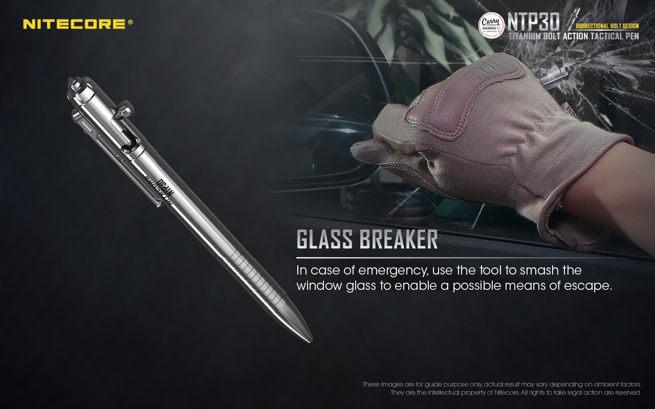 NITECORE NTP30 Tactical Pen Titanium Bidirectional Bolt Action W/ Glass Breaker