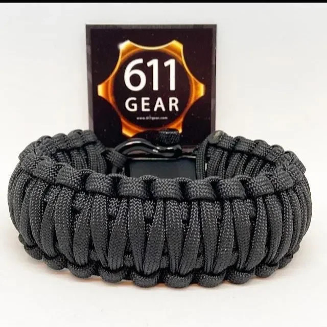 Black survival King Cobra braided Paracord bracelet with a black adjustable EDC