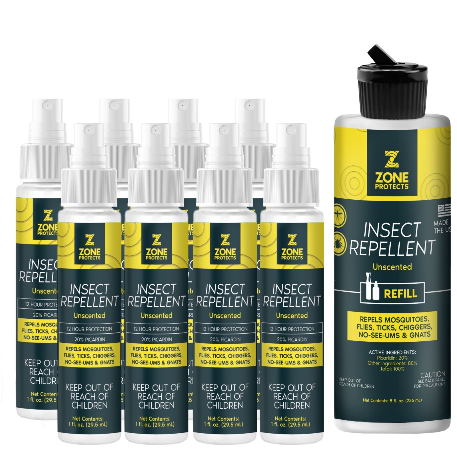 Unscented Insect Repellent Spray, 1oz Case + Refill Bundle