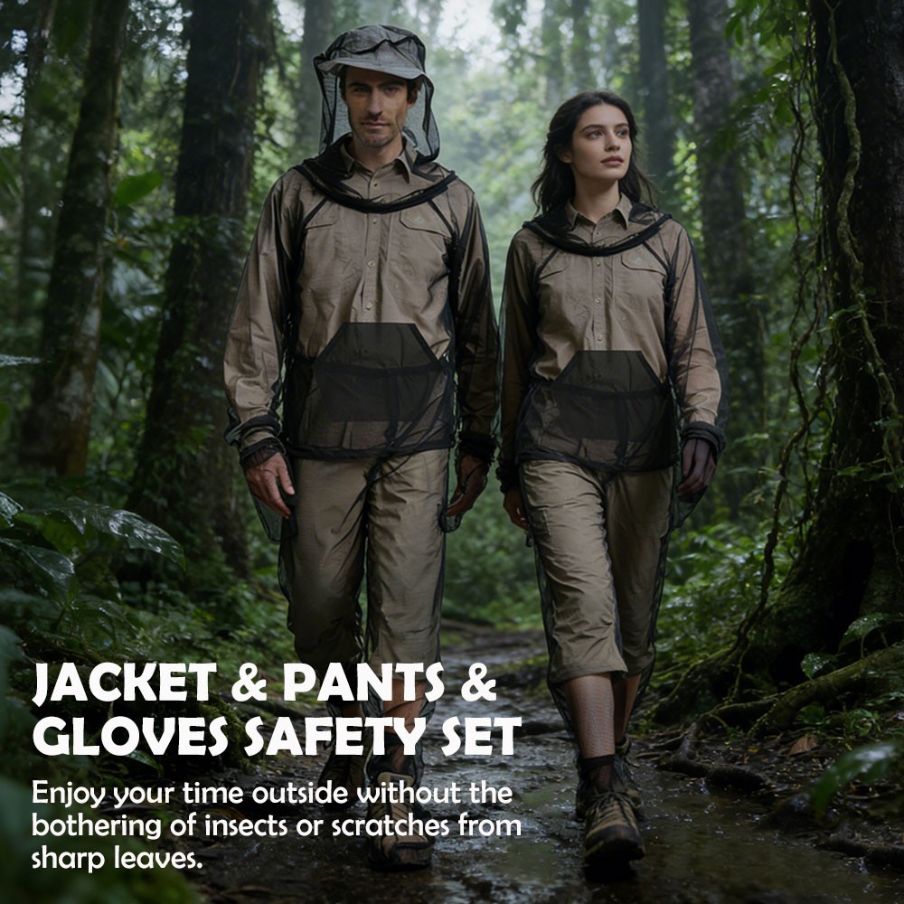Unisex Mosquito Suit Net Bug Mesh Pant & Jacket with Hood for Outdoor Protection