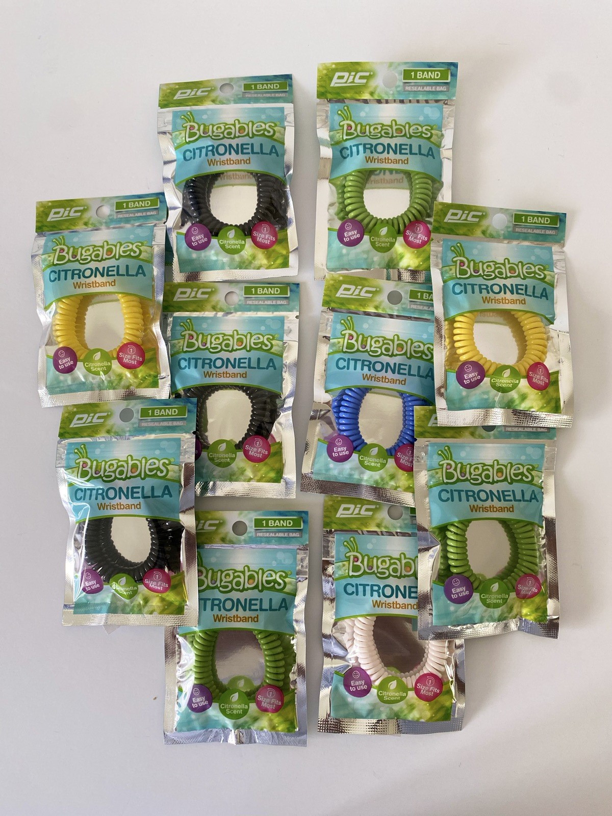 NEW BUGABLES Citronella Mosquito Repellent Wristband Reusable 10 Pack Assorted