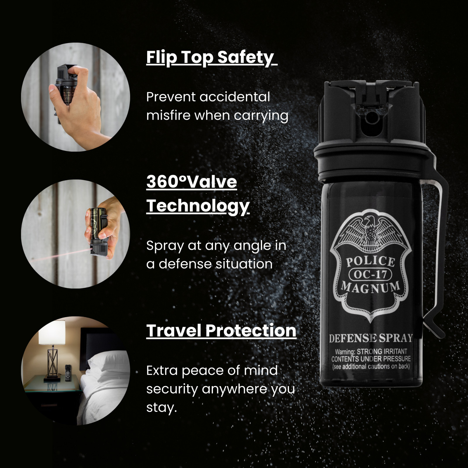 Pepper Spray Police Magnum 2 pack 3oz Flip Top Belt Clip Fog OC Defense Security