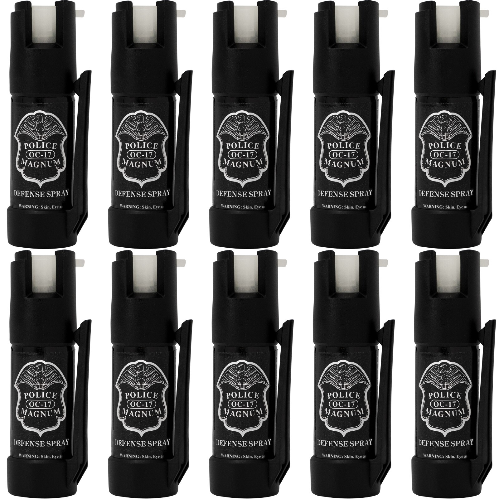 POLICE MAGNUM Bulk Pepper Spray 10 Pack- .50oz GID Bottom Clip Self Defense OC